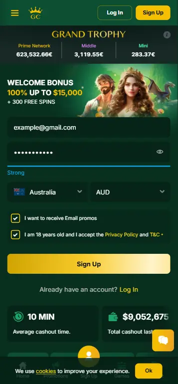 Play Wolf Treasure registration form for Australian players