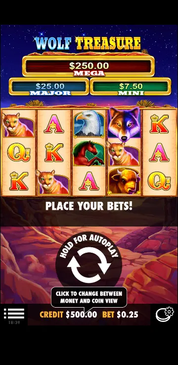 Wolf Treasure Australia Arizona wilderness base game with twilight desert backdrop